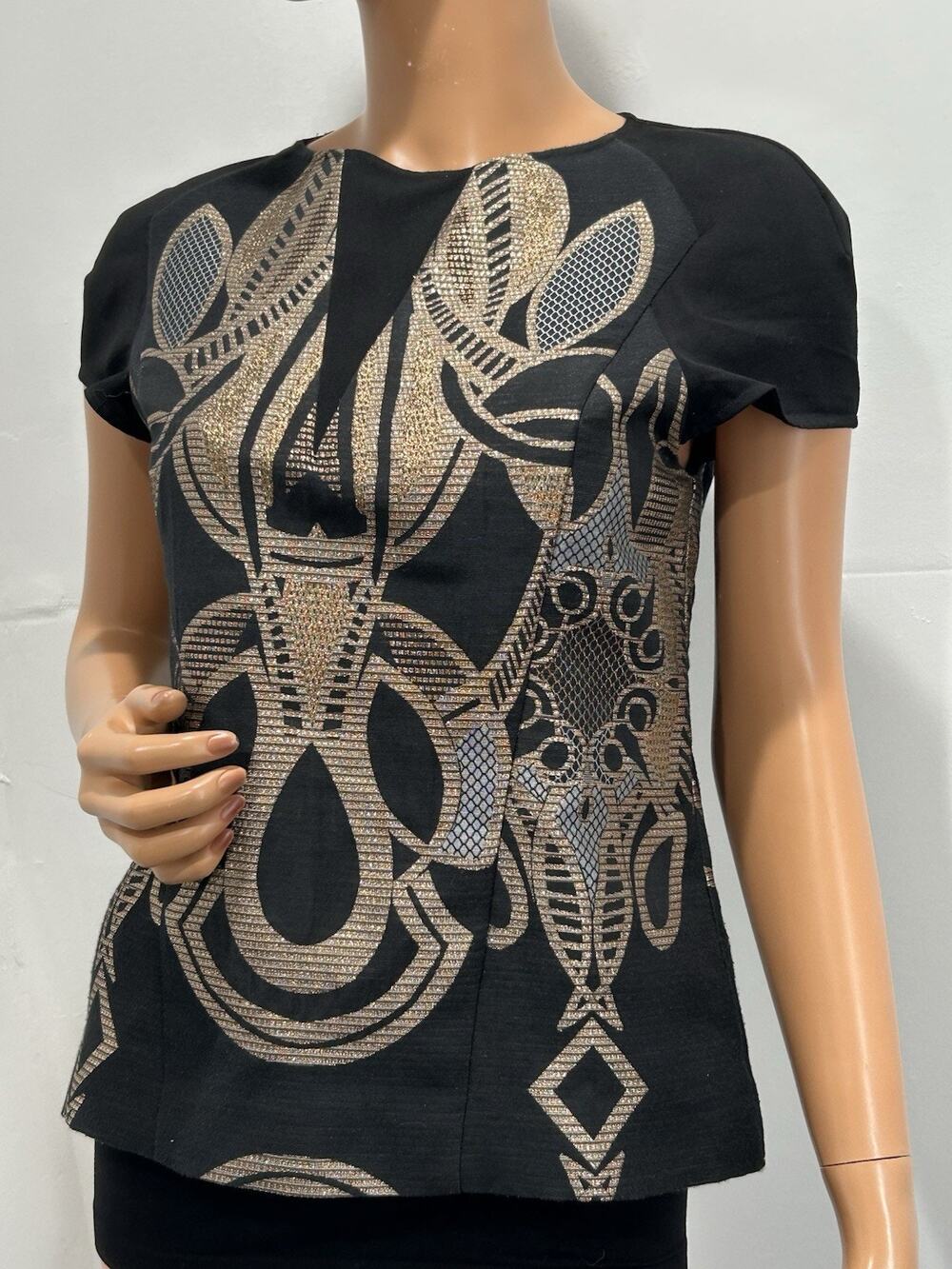 ted baker Top Black jacquard fabric Size Small/M Short Sleeve Formal Night Out